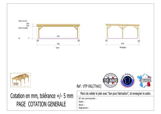Carport toit plat Bois DOUGLAS Français(Auvent-Abri voiture) avec couverture en acier laqué - Image 2