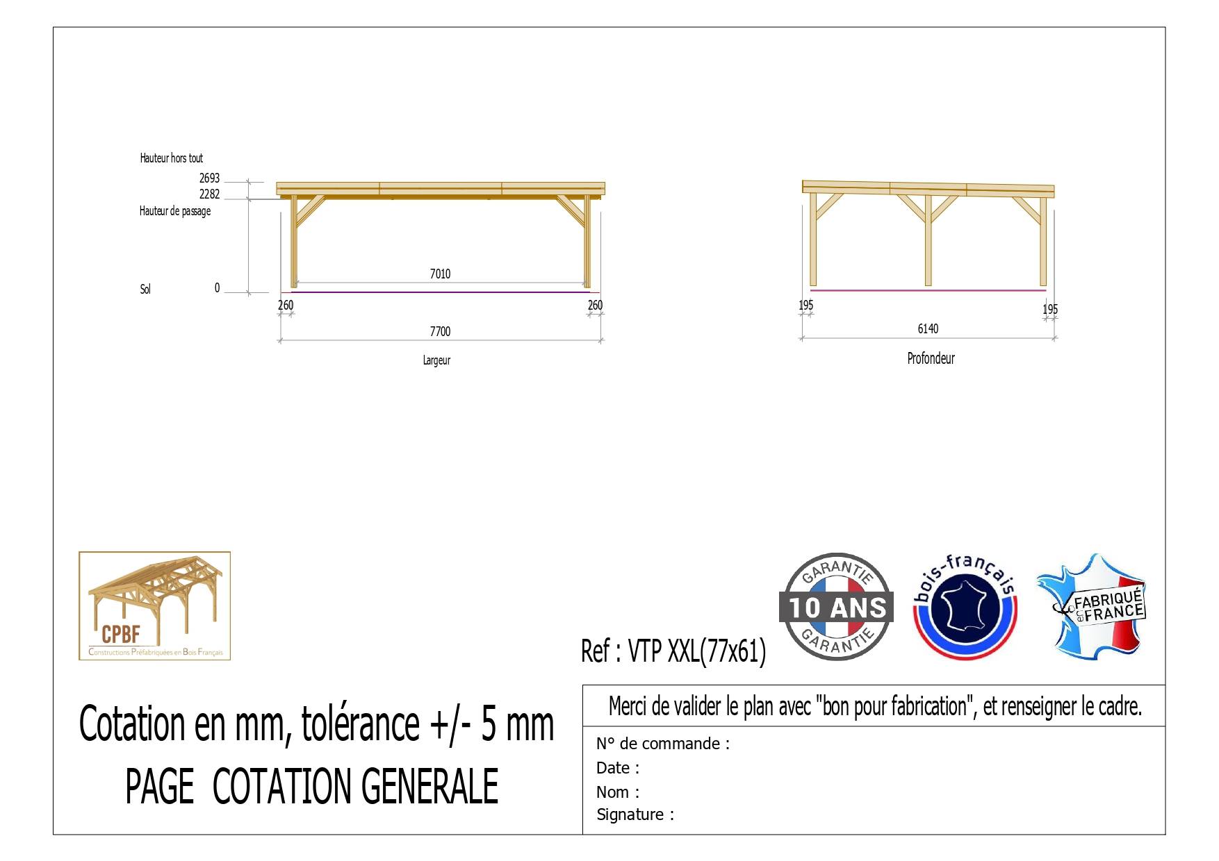 Carport toit plat Bois DOUGLAS Français(Auvent-Abri voiture) avec couverture en acier laqué - Image 2