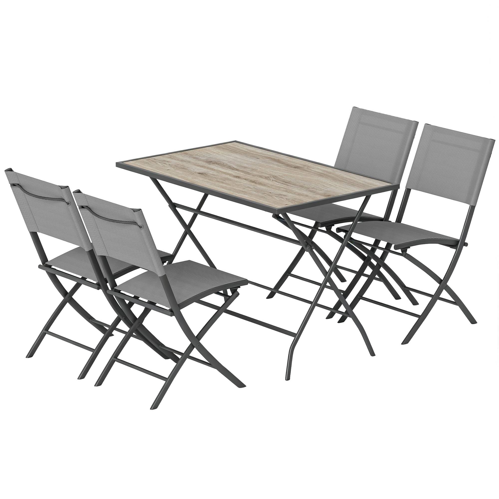 Salon de jardin pliant acier et plastique gris 112 x 67 x 71 cm - PANGIVO - Image 2