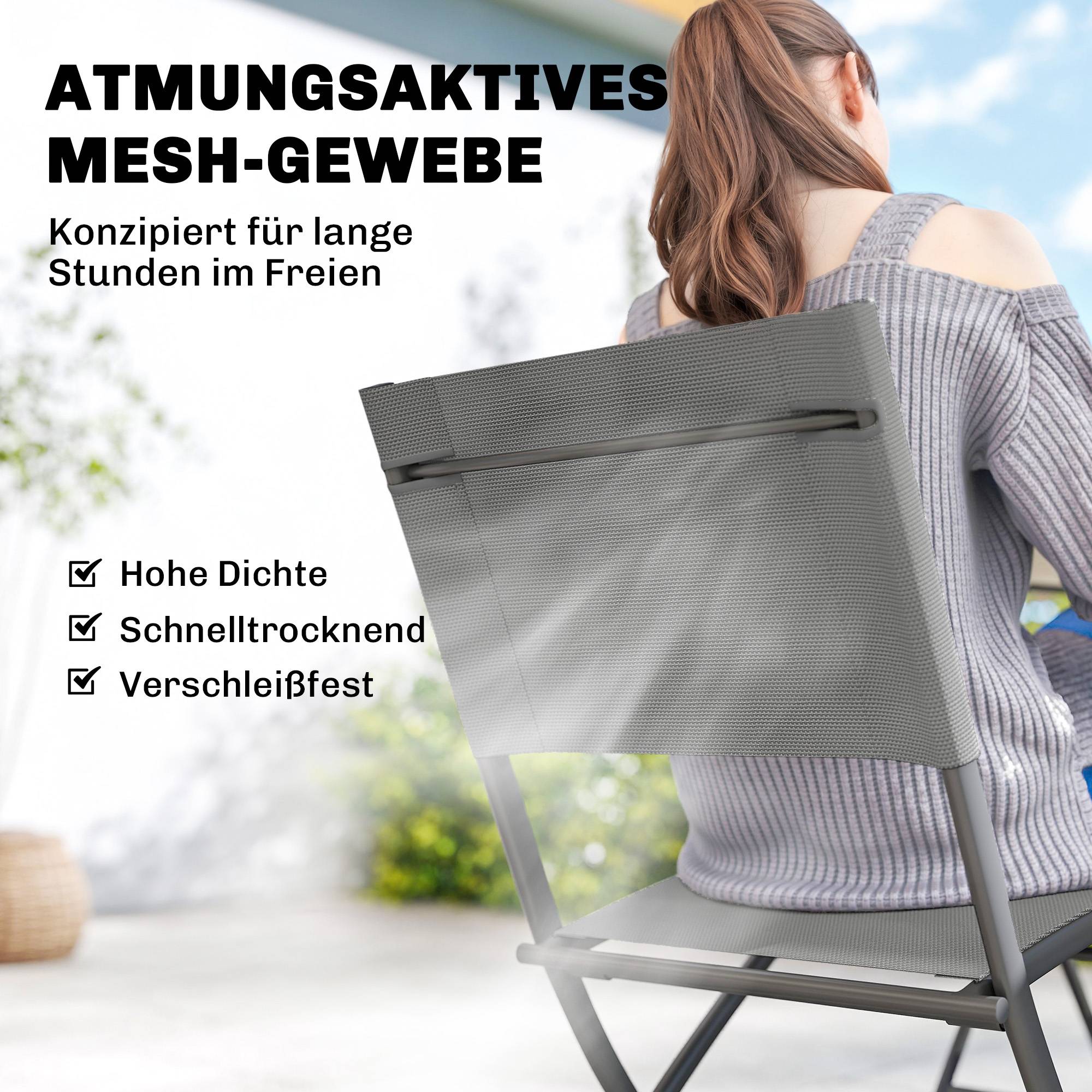 Salon de jardin pliant acier et plastique gris 112 x 67 x 71 cm - PANGIVO - Image 9