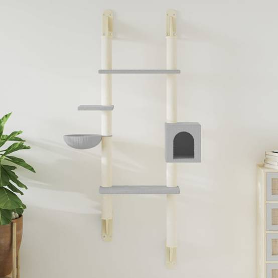 Arbre à chat mural - Arbre à grimper pour chat - Tour à chat avec griffoir gris clair 180 cm - Image 2