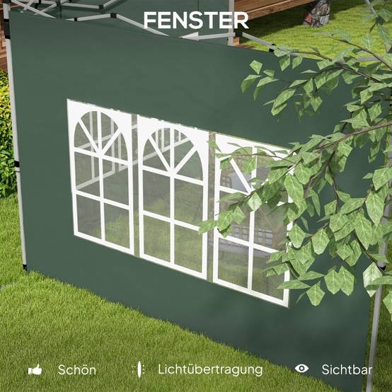 Panneaux latéraux tonnelle tissu Oxford tente réception avec fenêtres 295x195cm vert - ComfortXL Outdoor Living - Image 6