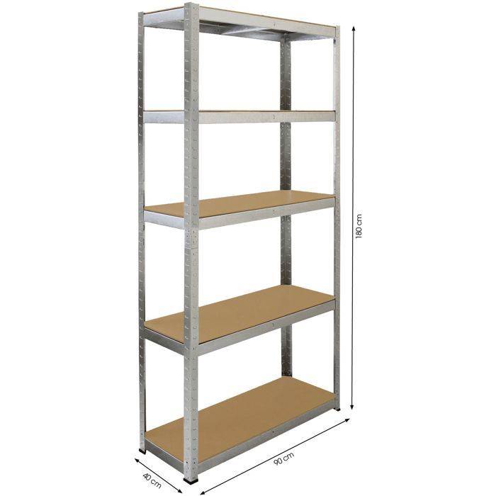 Etagère métallique 180 x 90 x 40 cm, châssis acier galvanisé, 5 plateaux MDF, charge 175 kg/plateau - Fieldmann - Image 3