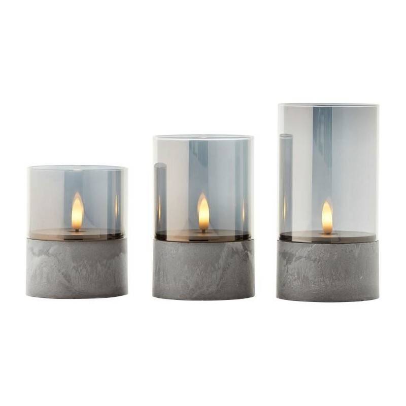 Brilliant - Lot 3 Lampes A Poser Led Bougie Brilliant - 2500k - Plastique Et Verre - Gris Et Verre Fumé - Imagen 2