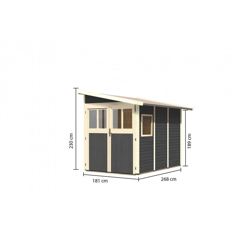Abri de jardin adossé 4,85m² bois massif vitrifié gris Wandlitz 3 Karibu avec embase - Image 3
