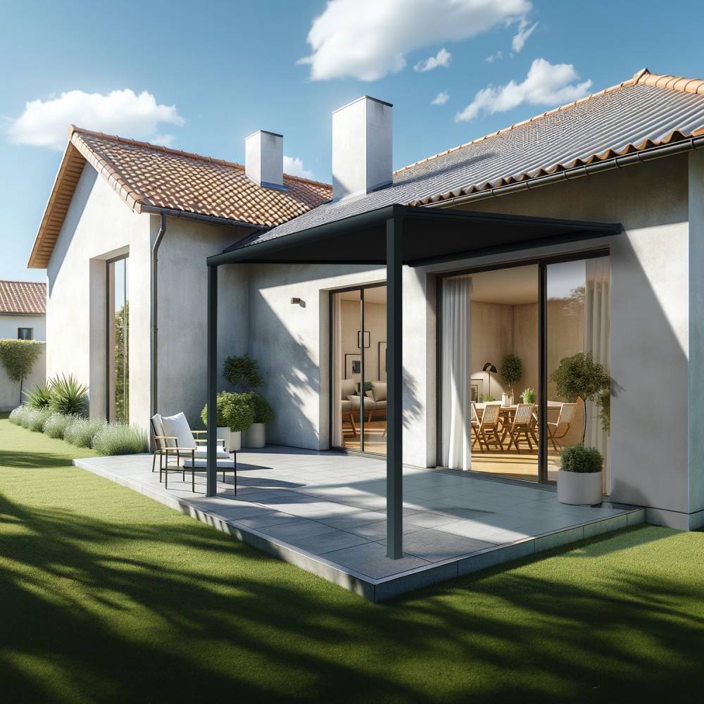 Pergola toile TILA 4,00x4,00m Motorisé à télécommande + manœuvre de secours (Noir - Gris anthracite) - Alia Productions - Imagen 1