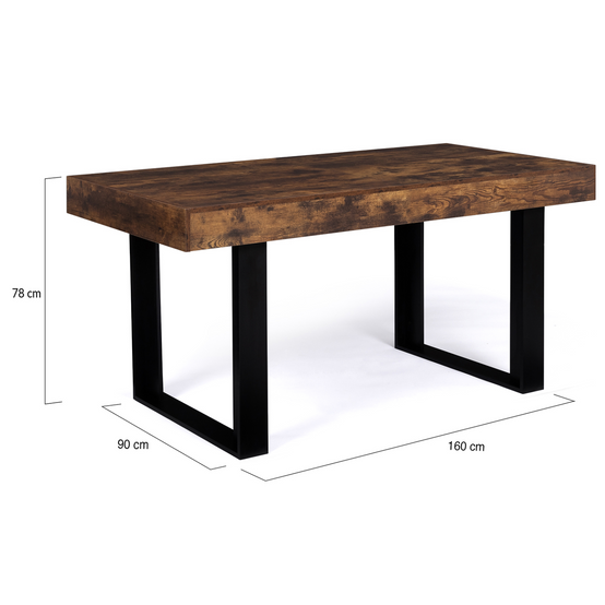 Table à manger rectangle PHOENIX 6 personnes bois effet vieilli et noir 160 cm - Image 4