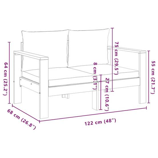 Canapé Extérieur 2 Places Bois Acacia Robuste et Coussins Gris Foncé Modernes Jardin – ComfortXL Outdoor Living - Image 8