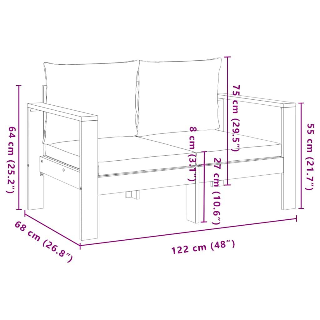 Canapé Extérieur 2 Places Bois Acacia Robuste et Coussins Gris Foncé Modernes Jardin – ComfortXL Outdoor Living - Image 8