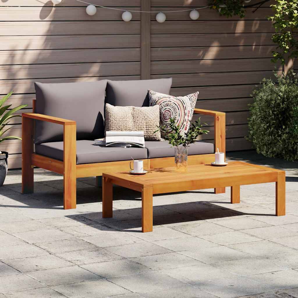Canapé Extérieur 2 Places Bois Acacia Robuste et Coussins Gris Foncé Modernes Jardin – ComfortXL Outdoor Living - Image 3