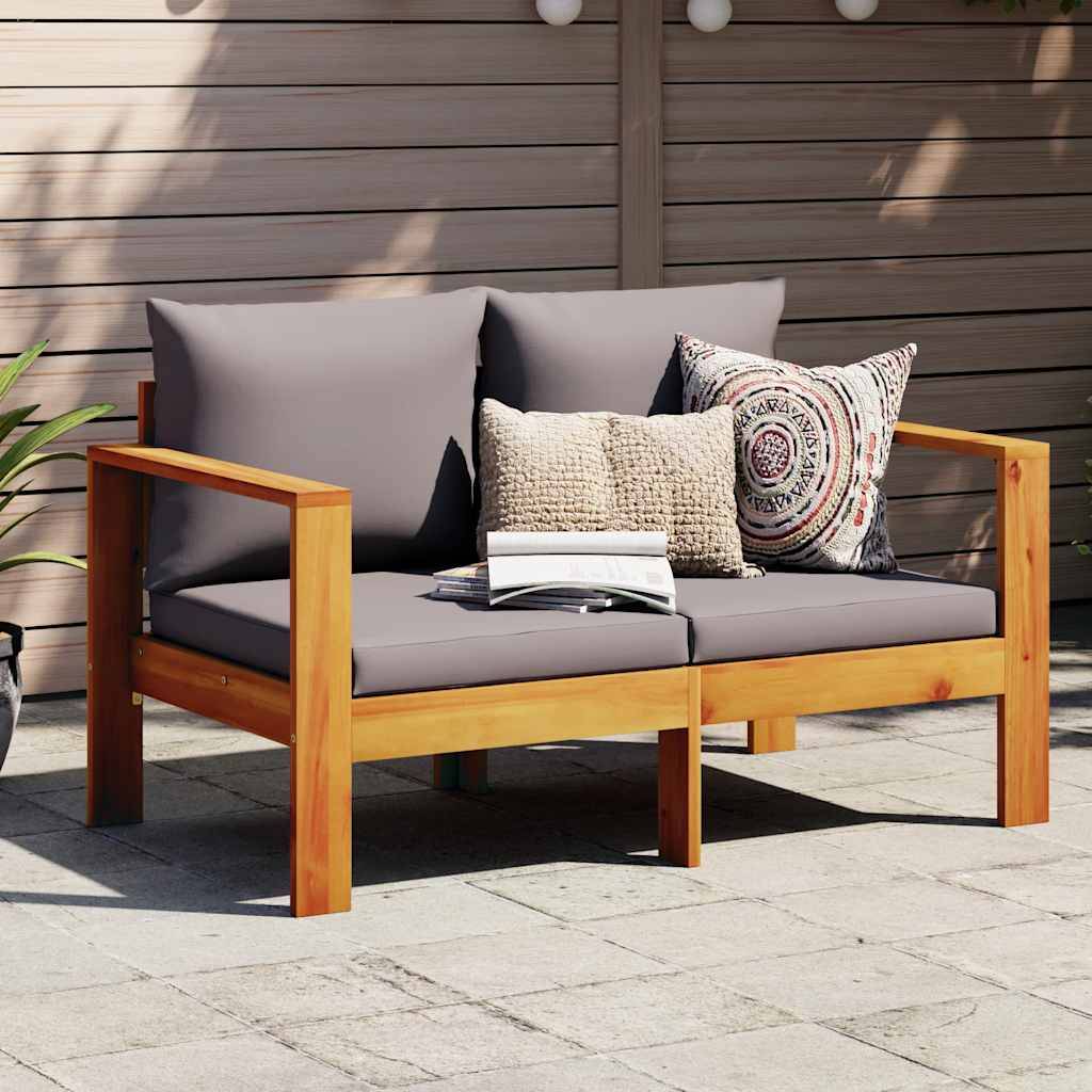 Canapé Extérieur 2 Places Bois Acacia Robuste et Coussins Gris Foncé Modernes Jardin – ComfortXL Outdoor Living - Image 1