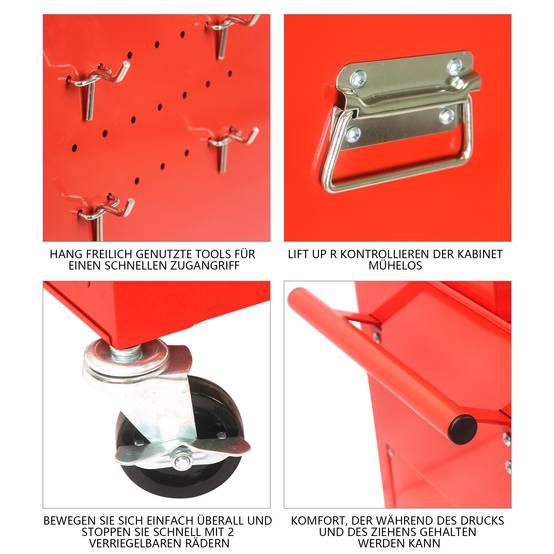 Servante d'Atelier Mobile 2 en 1 Rouge, 6 Tiroirs et Coffre à Outils Détachable – ComfortXL Outdoor Living - Image 7