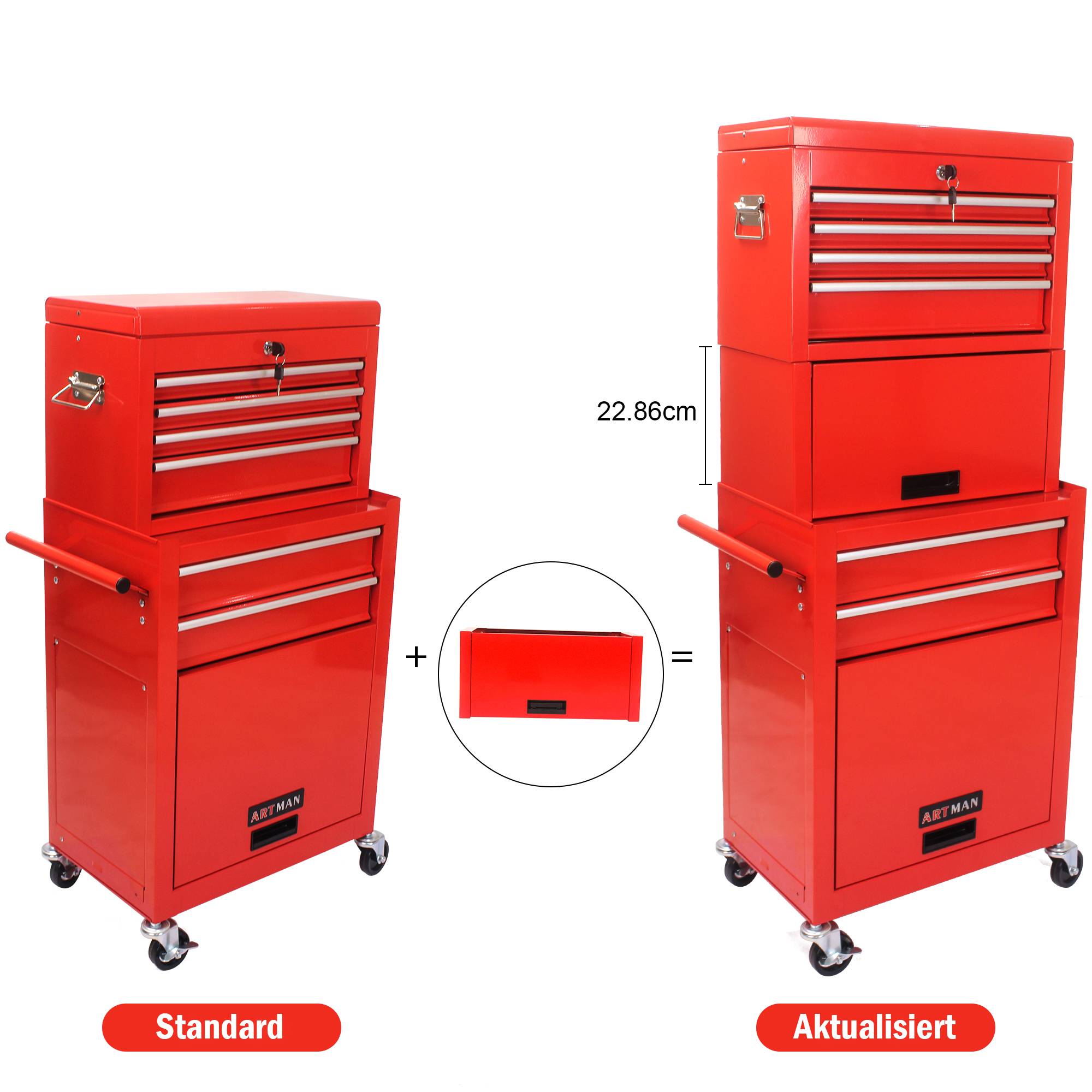 Servante d'Atelier Mobile 2 en 1 Rouge, 6 Tiroirs et Coffre à Outils Détachable – ComfortXL Outdoor Living - Image 6
