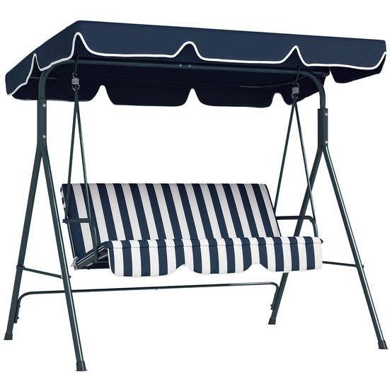 Balancelle jardin 3 places acier terrasse toit réglable 172x110x153cm bleu - ComfortXL Outdoor Living - Image 1