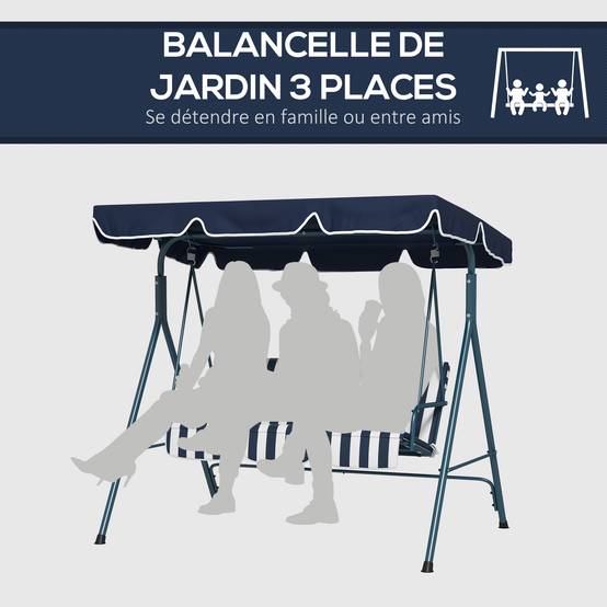 Balancelle jardin 3 places acier terrasse toit réglable 172x110x153cm bleu - ComfortXL Outdoor Living - Image 8