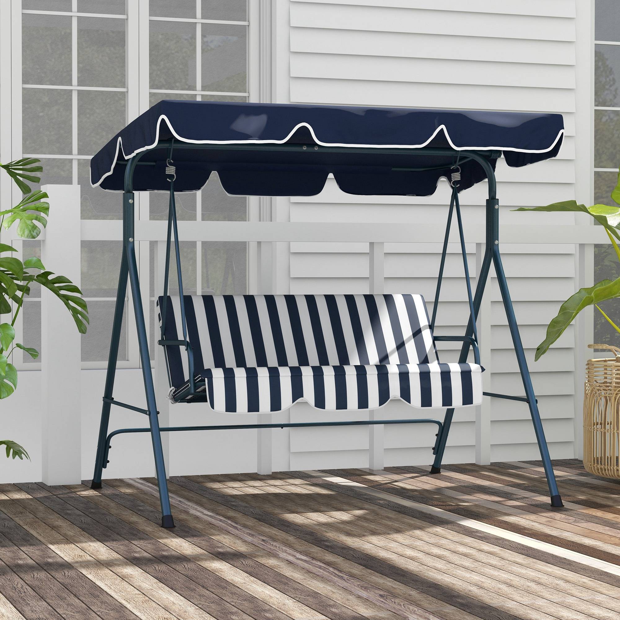 Balancelle jardin 3 places acier terrasse toit réglable 172x110x153cm bleu - ComfortXL Outdoor Living - Image 4