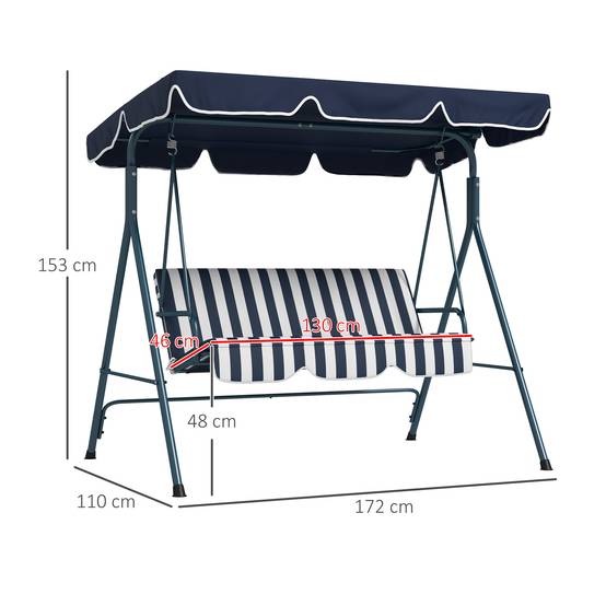 Balancelle jardin 3 places acier terrasse toit réglable 172x110x153cm bleu - ComfortXL Outdoor Living - Image 5
