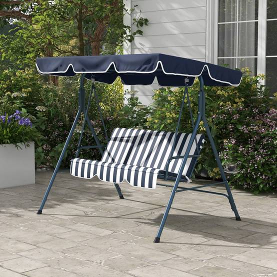 Balancelle jardin 3 places acier terrasse toit réglable 172x110x153cm bleu - ComfortXL Outdoor Living - Image 10