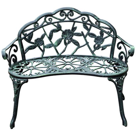 Banc de jardin 2 places en métal, style rétro motif floral, 100x54x78 cm, charge 240 kg, vert antique - Image 2