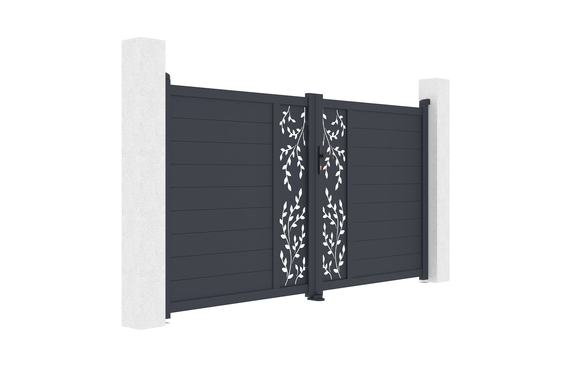 CASANOOV - Portail battant 3m FOLYA H.160cm aluminium gris + 2 poteaux ELDA 15x15cm - Image 5