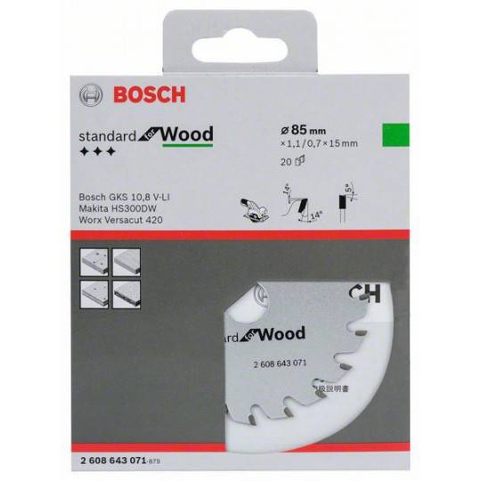 Bosch Professional - Lame de scie circulaire Ø 85 x 15mm - 20 dents - ATB pour scie circulaire portative Optiline Wood - BOSCH - 2608643071 - Imagen 1