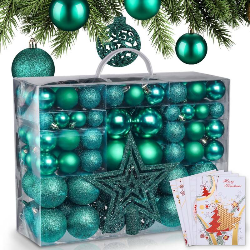 BB Loisir - Boules de Noël Vertes Décorations de sapin Coffret de 128 pièces inclus ètoile de sapin-5 cartes - Image 1