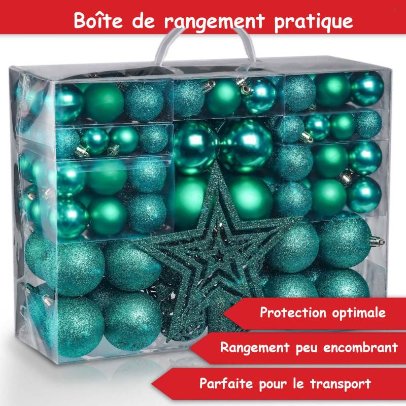 BB Loisir - Boules de Noël Vertes Décorations de sapin Coffret de 128 pièces inclus ètoile de sapin-5 cartes - Image 5