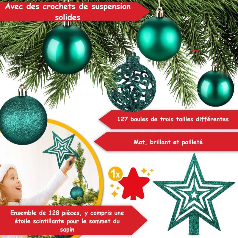 BB Loisir - Boules de Noël Vertes Décorations de sapin Coffret de 128 pièces inclus ètoile de sapin-5 cartes - Image 3