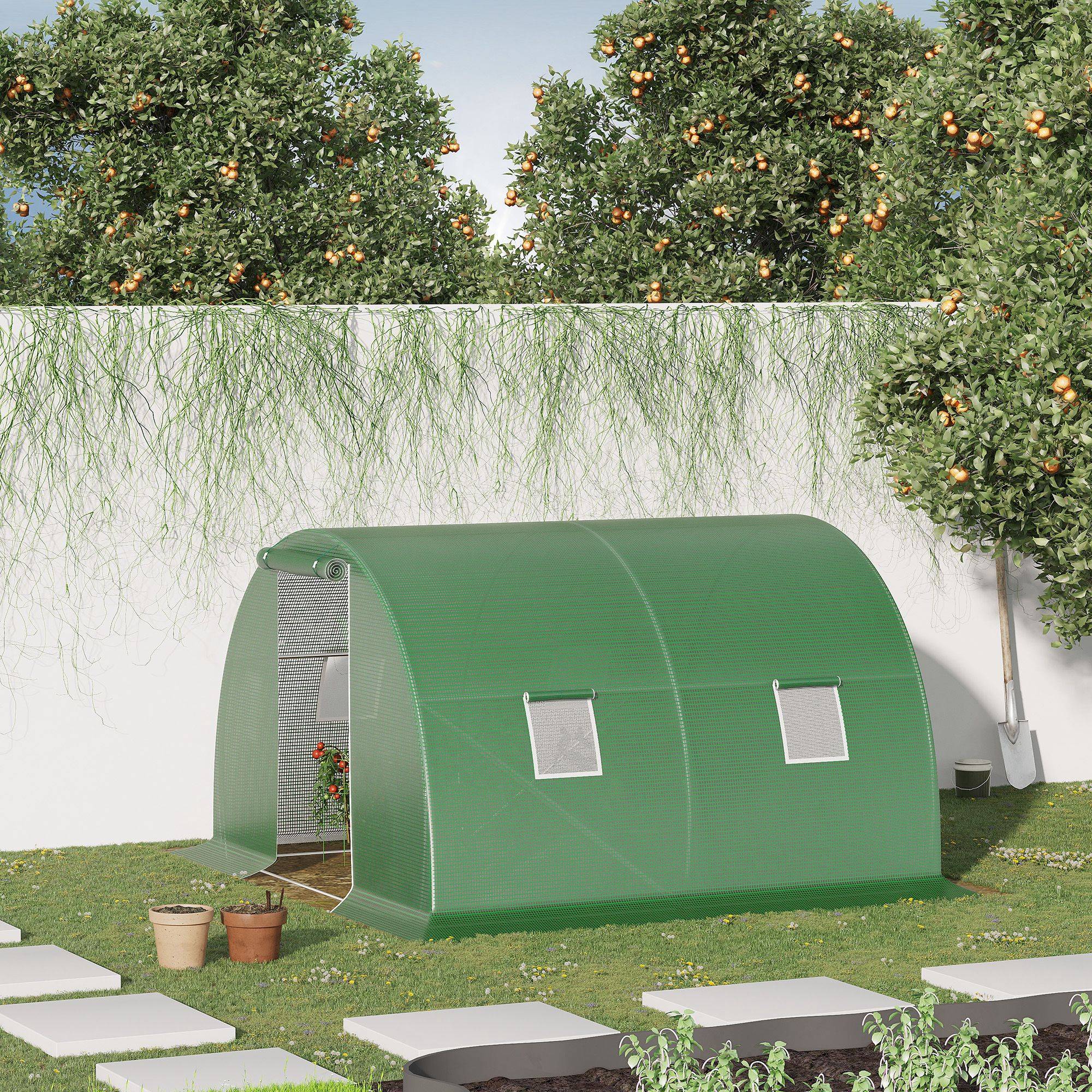 Serre Tunnel de Jardin 9m² Acier Galvanisé 4 Fenêtres pour Potager 3x3x2 m Vert - ComfortXL Outdoor Living - Image 4