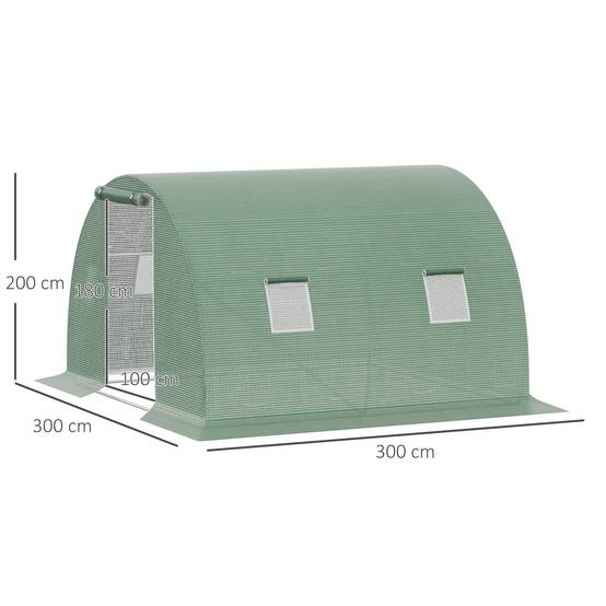 Serre Tunnel de Jardin 9m² Acier Galvanisé 4 Fenêtres pour Potager 3x3x2 m Vert - ComfortXL Outdoor Living - Image 5