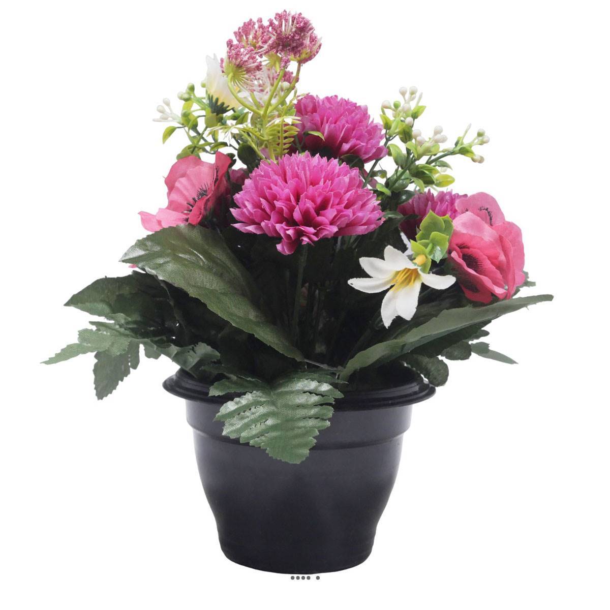 Artificielles - Pot de Chrysantheme, pensée et mini fleurs artificiels pour la Toussaint Rose fushia - couleur: Rose fushia 730 - Imagen 1