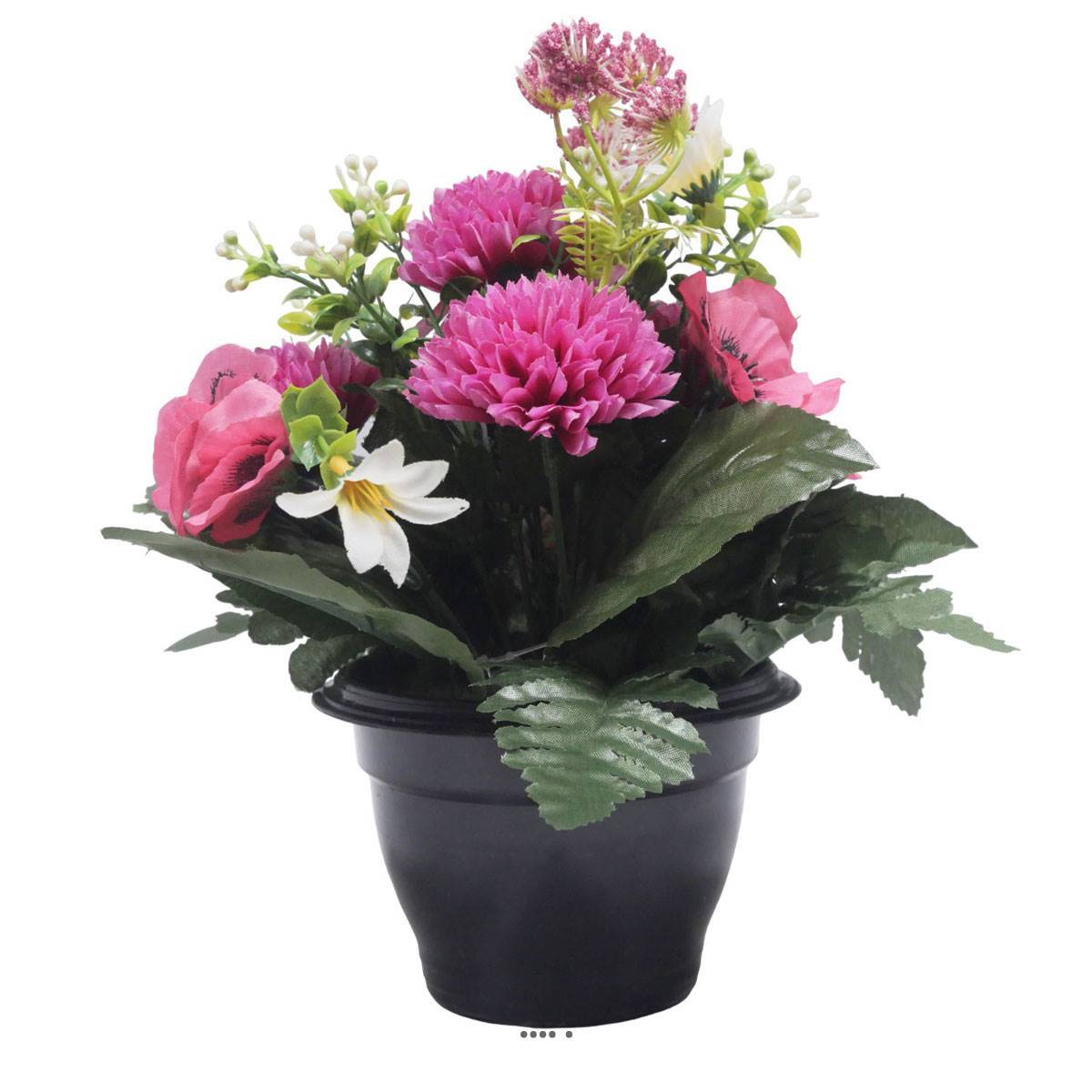 Artificielles - Pot de Chrysantheme, pensée et mini fleurs artificiels pour la Toussaint Rose fushia - couleur: Rose fushia 730 - Imagen 2