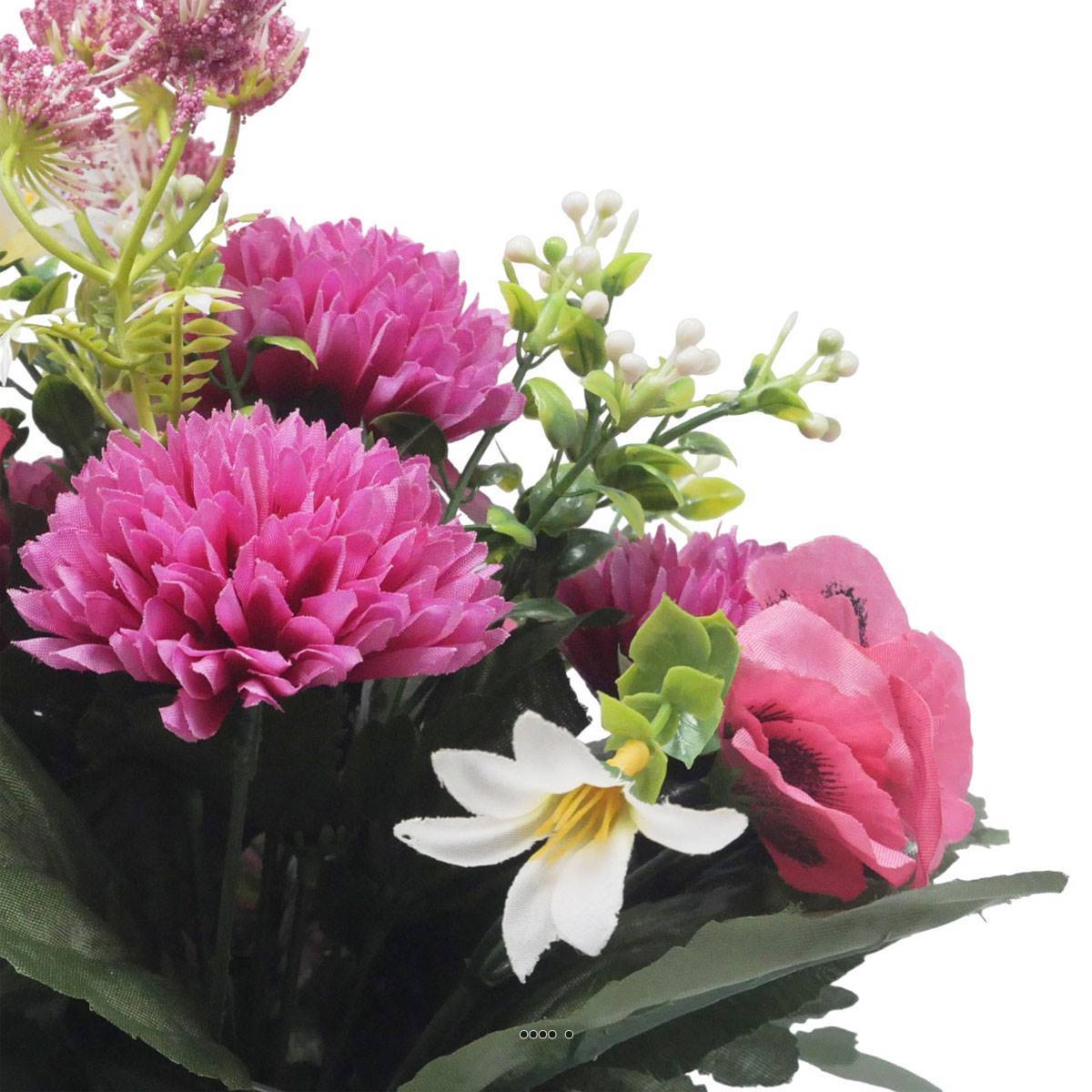 Artificielles - Pot de Chrysantheme, pensée et mini fleurs artificiels pour la Toussaint Rose fushia - couleur: Rose fushia 730 - Imagen 3