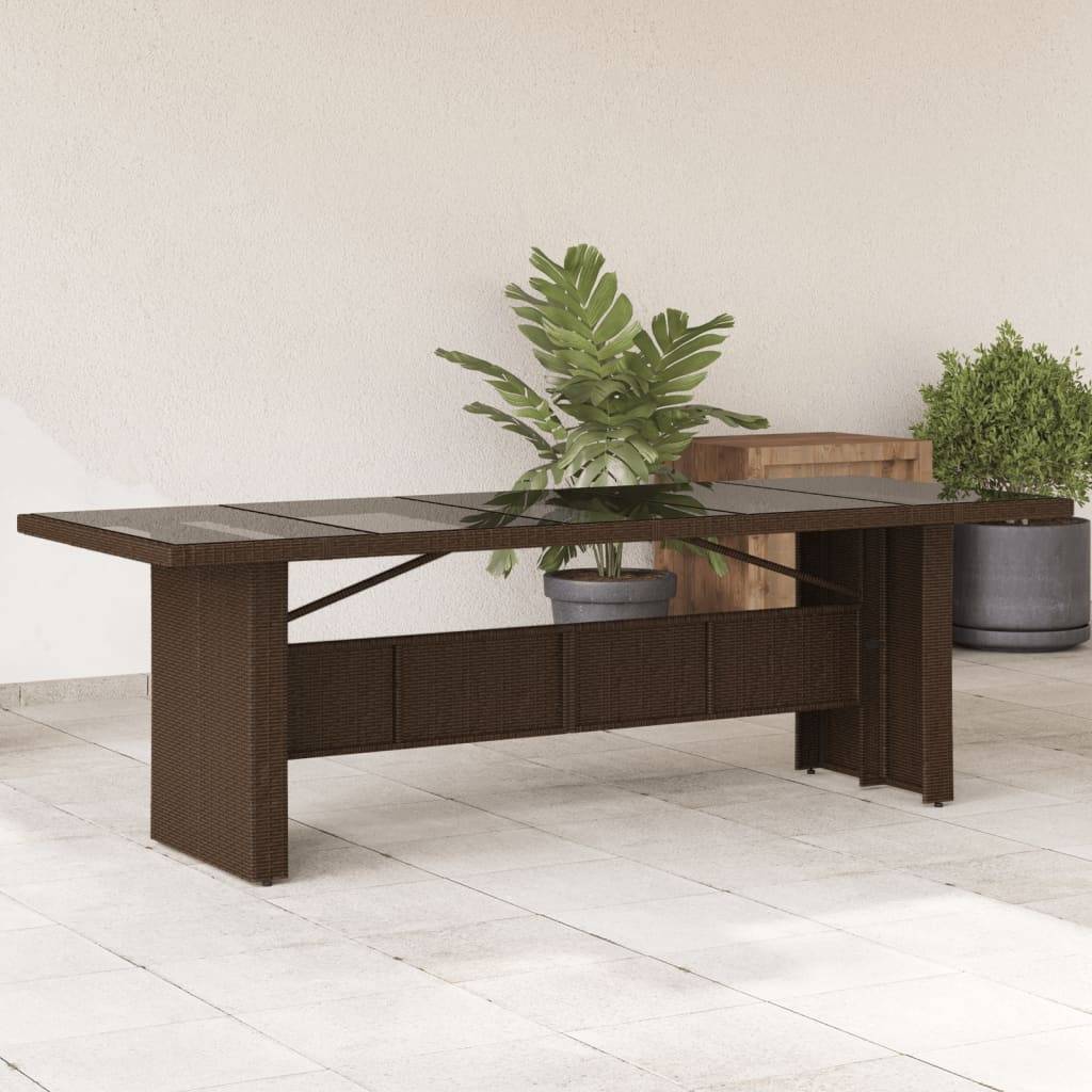 PANGIVO - Table de jardin résine tressée verre trempé marron 240 x 90 x 75 cm - PANGIVO