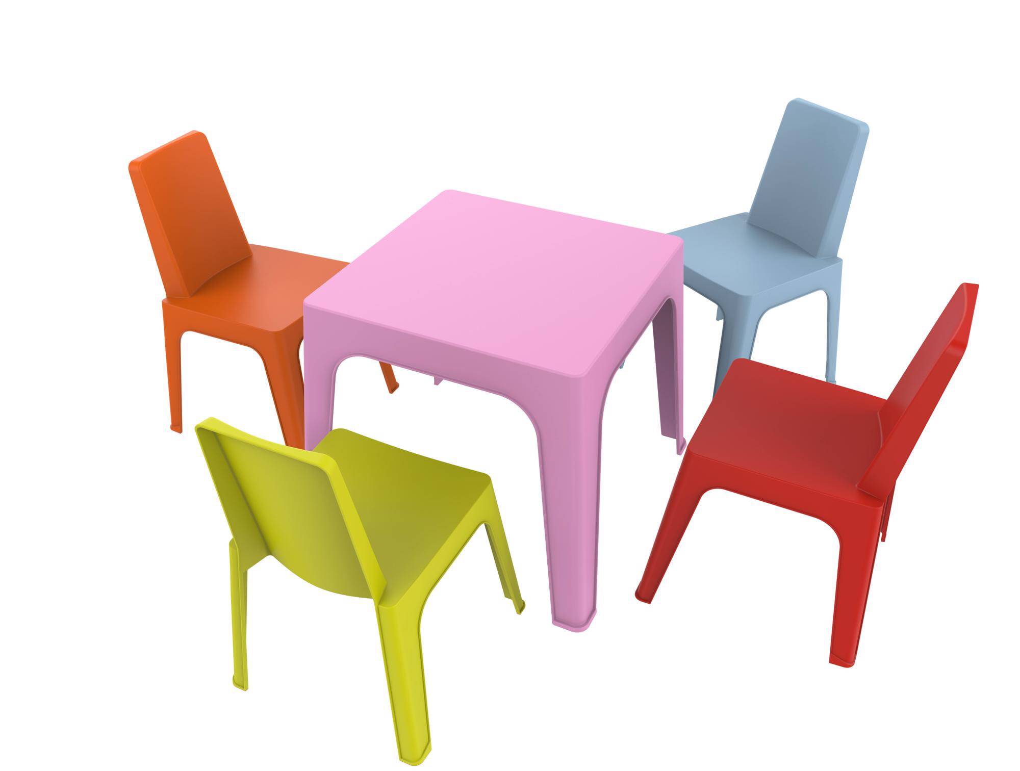 Set 4+1 chaises-table pour enfants intérieur, extérieur bleu ciel/rose/rouge/orange/vert citron JULIETA garbar - Image 1