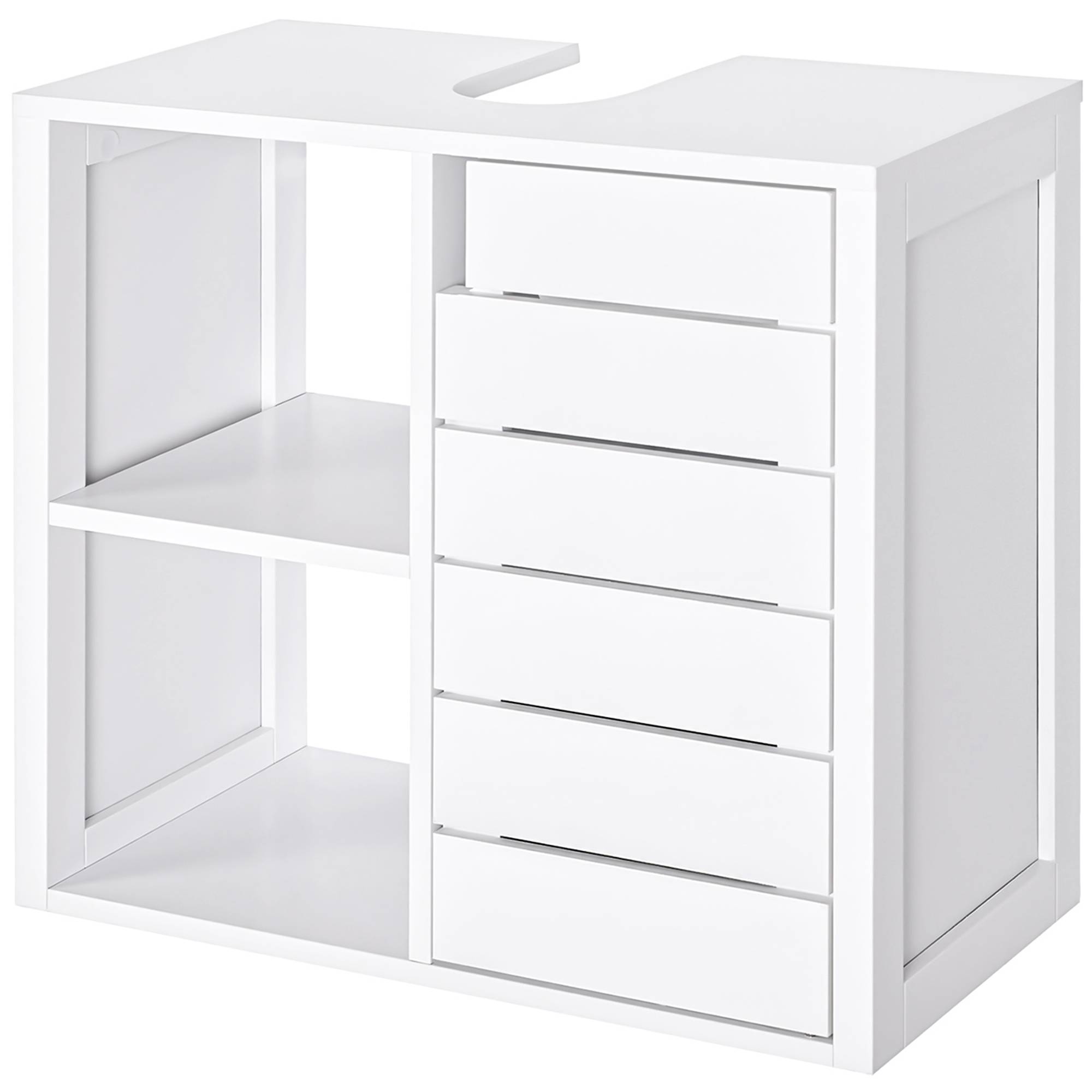 Sans Marque - Meuble vasque mural compact 2 étagères ouvertes espace fermé 60x30x54 cm blanc - Image 1