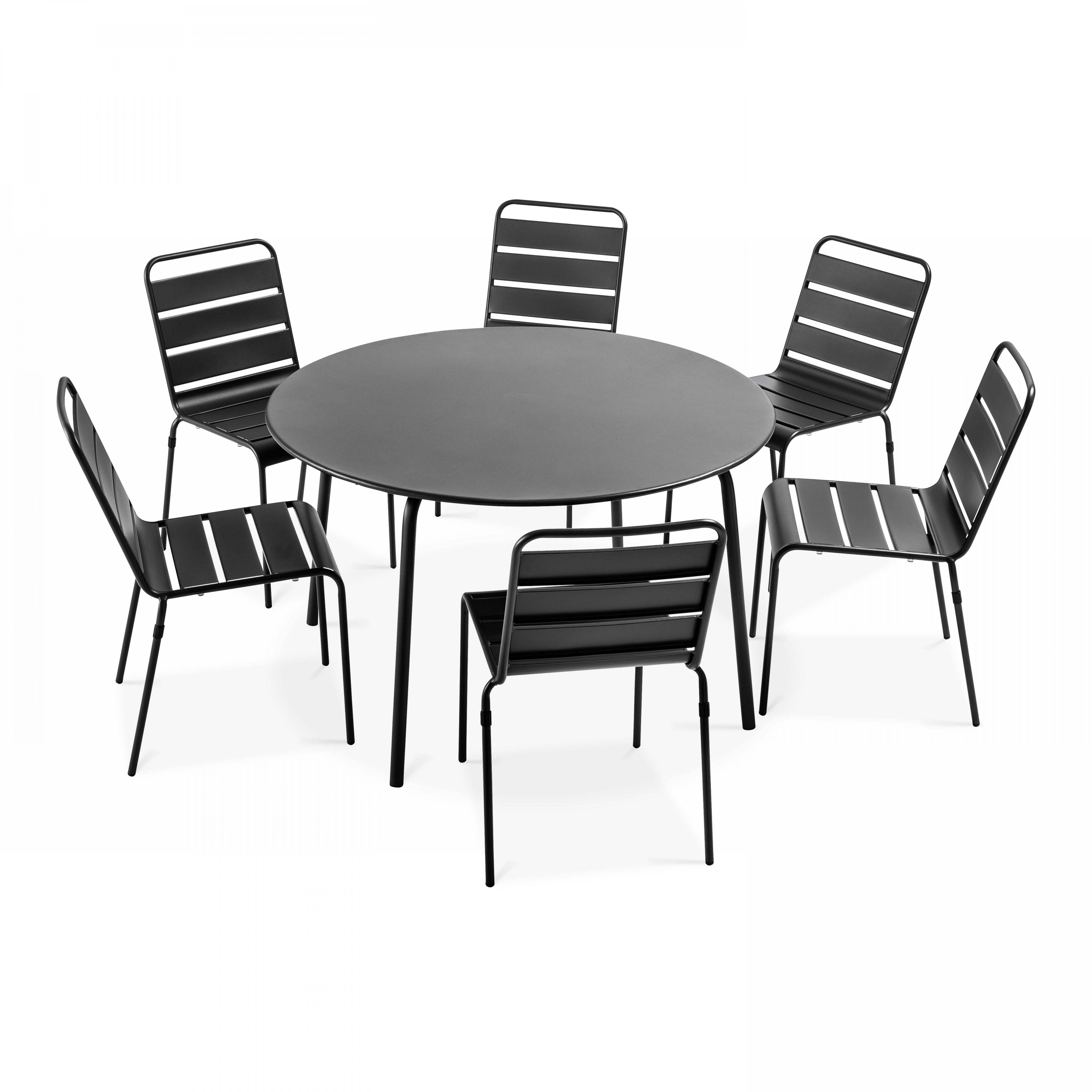 Oviala - Ensemble table de jardin ronde et 6 chaises en métal anthracite Palavas - Oviala - Imagen 1