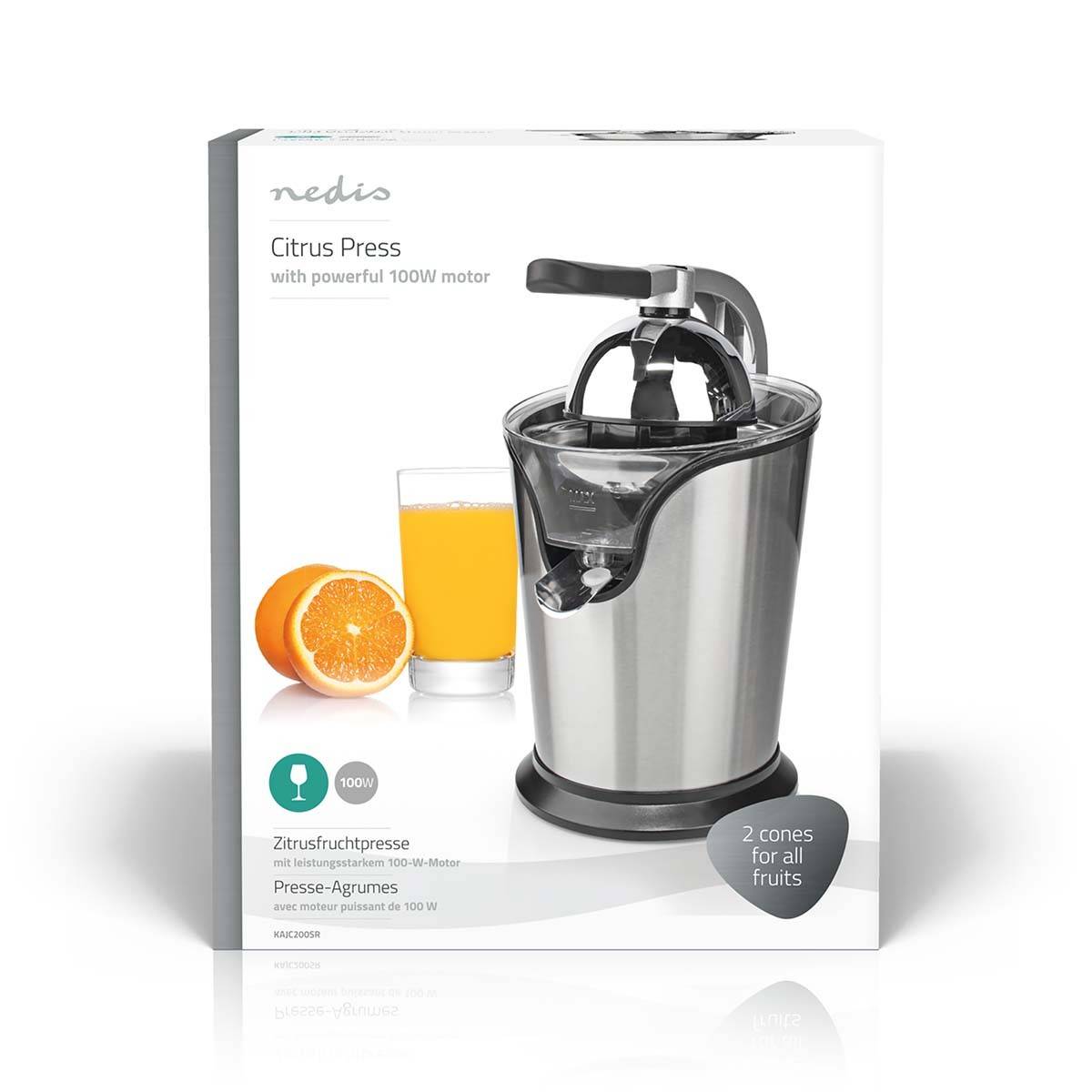 Presse-agrumes 100W Inox Silencieux Levier Bec Anti goutte 2 cones Haute Qualité NEDIS - Imagen 4