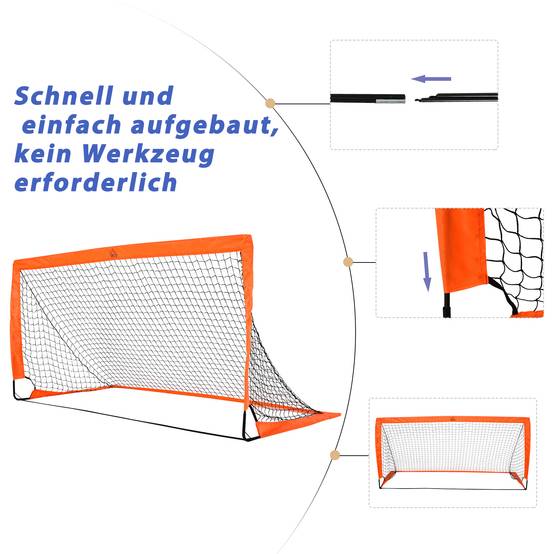 But de football, léger, montage facile, sac de transport, tubes en acier, 183 x 90 x 90 cm, orange - Image 6