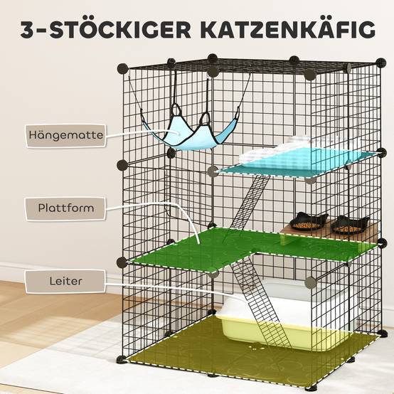 Sans Marque - Cage d'intérieur pour chat de 105 cm, enclos en acier avec 3 portes, design personnalisable pour chatons de moins de 4 kg - Image 7