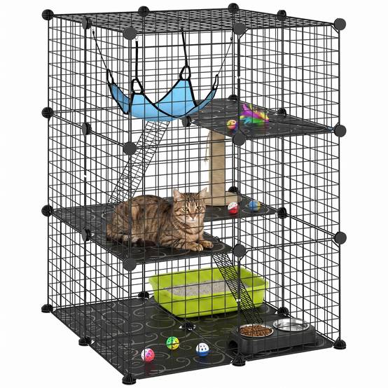 Sans Marque - Cage d'intérieur pour chat de 105 cm, enclos en acier avec 3 portes, design personnalisable pour chatons de moins de 4 kg - Image 1