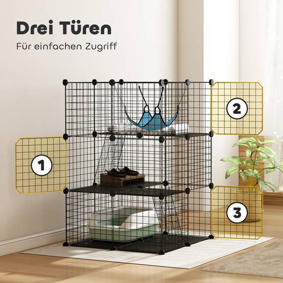 Sans Marque - Cage d'intérieur pour chat de 105 cm, enclos en acier avec 3 portes, design personnalisable pour chatons de moins de 4 kg - Image 8