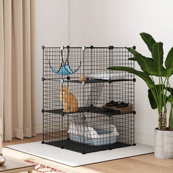 Sans Marque - Cage d'intérieur pour chat de 105 cm, enclos en acier avec 3 portes, design personnalisable pour chatons de moins de 4 kg - Image 4
