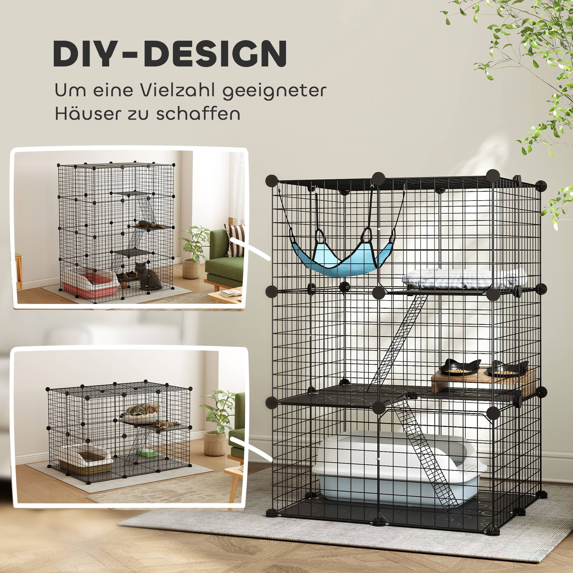 Sans Marque - Cage d'intérieur pour chat de 105 cm, enclos en acier avec 3 portes, design personnalisable pour chatons de moins de 4 kg - Image 6