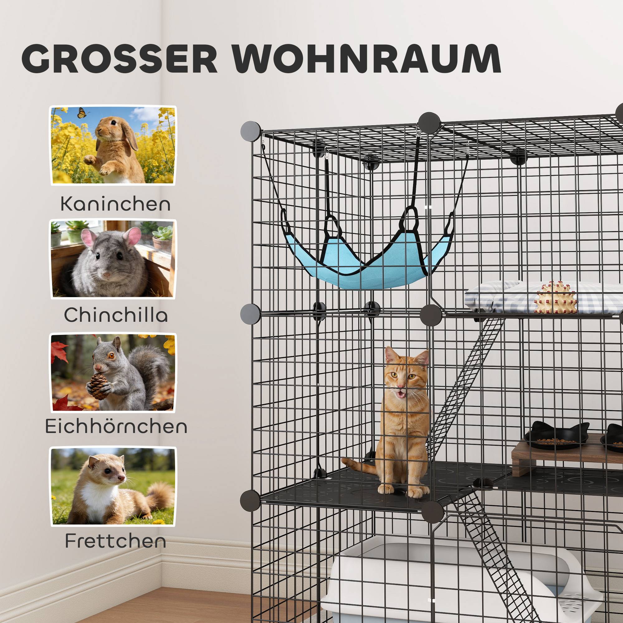 Sans Marque - Cage d'intérieur pour chat de 105 cm, enclos en acier avec 3 portes, design personnalisable pour chatons de moins de 4 kg - Image 9