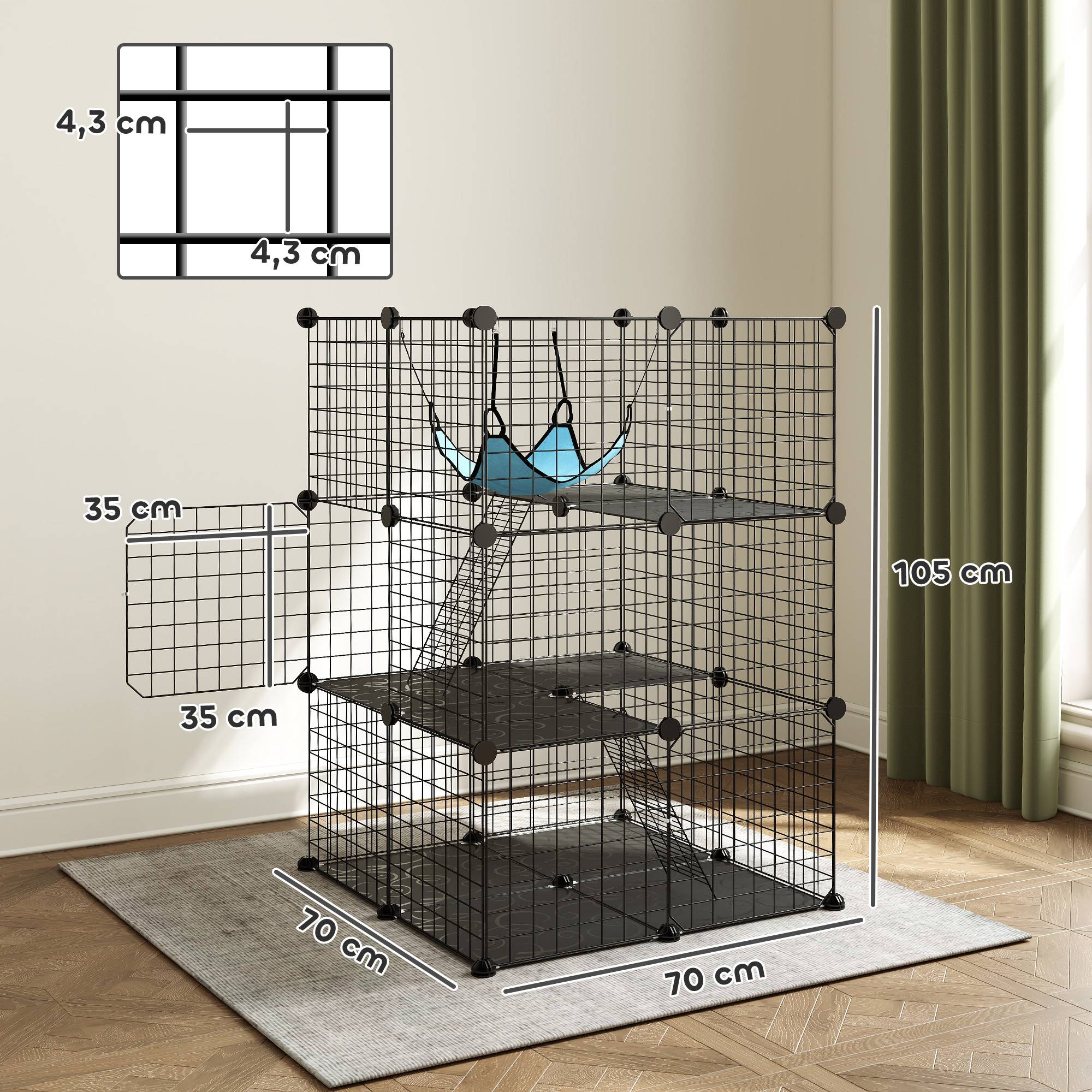 Sans Marque - Cage d'intérieur pour chat de 105 cm, enclos en acier avec 3 portes, design personnalisable pour chatons de moins de 4 kg - Image 5