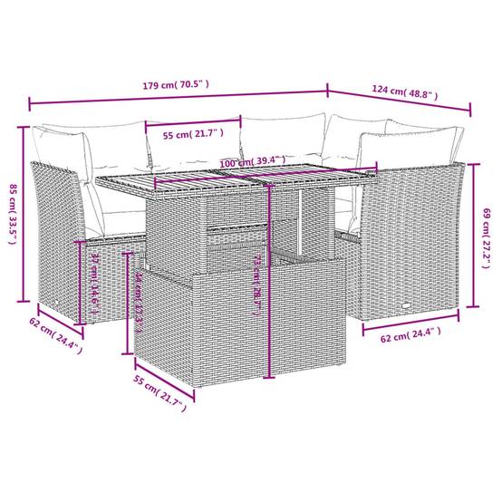 Salon de Jardin 5 pcs Beige Résine Tressée avec Table Ajustable et Plateau en Bois – ComfortXL Outdoor Living - Image 3