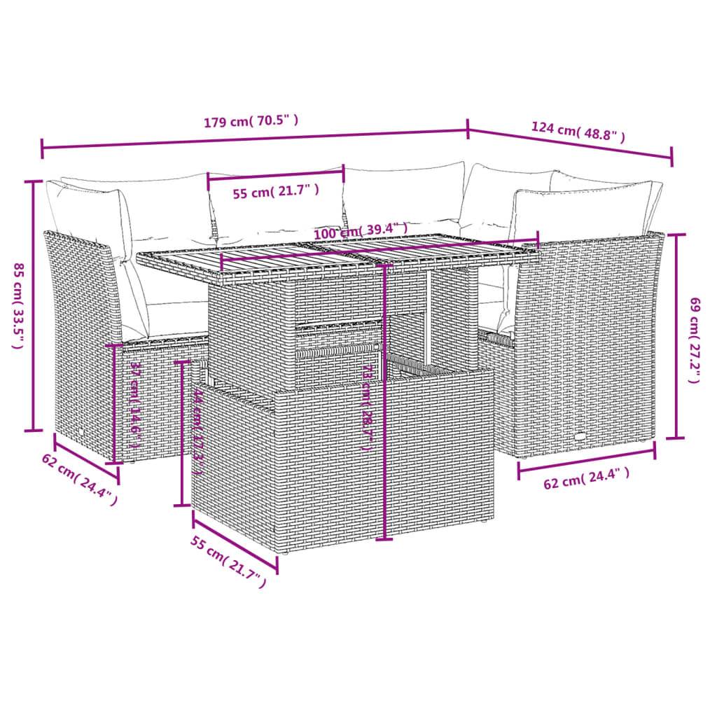 Salon de Jardin 5 pcs Beige Résine Tressée avec Table Ajustable et Plateau en Bois – ComfortXL Outdoor Living - Image 3