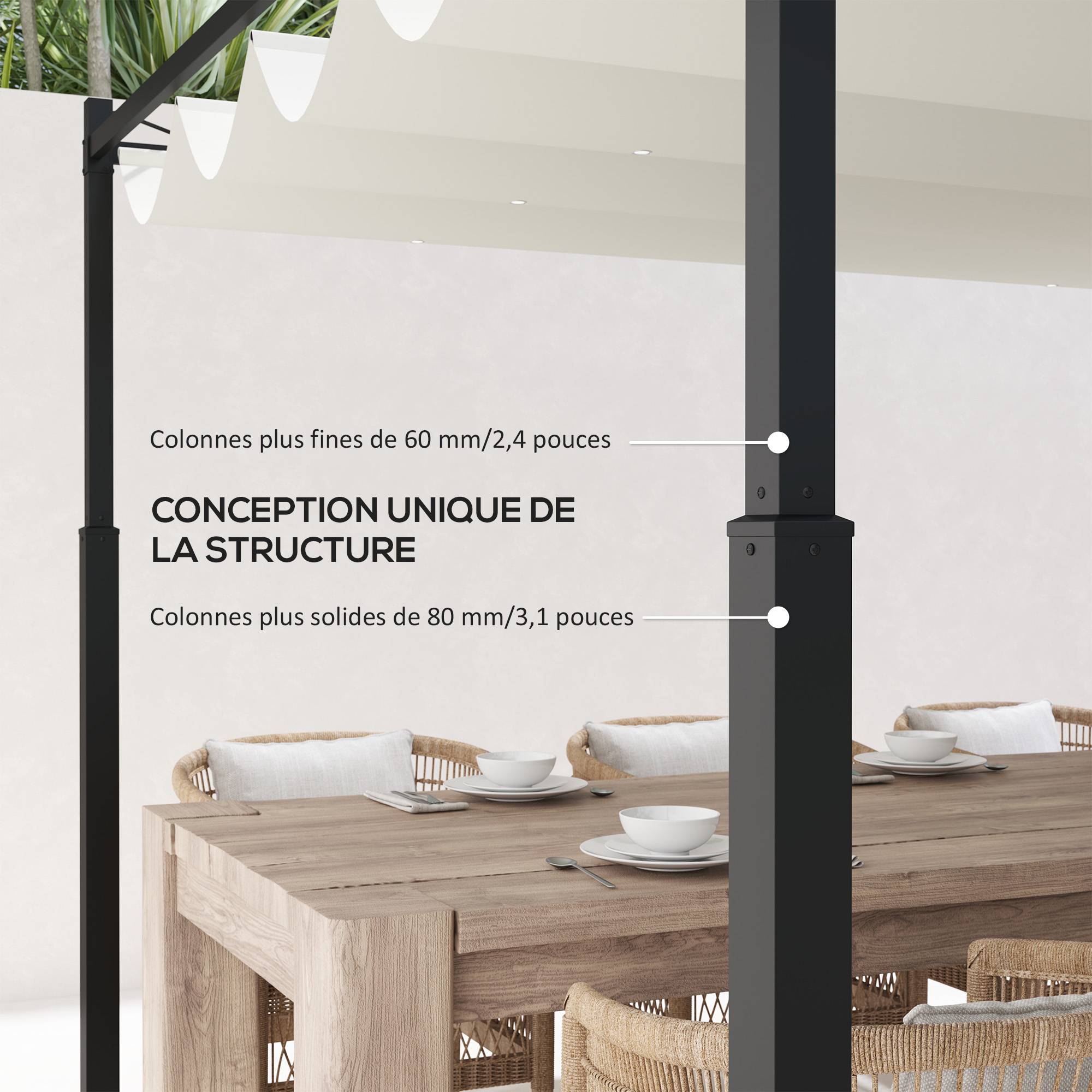 Pergola de jardin acier terrasse toit rétractable magnétique 3x3m crème - ComfortXL Outdoor Living - Image 7