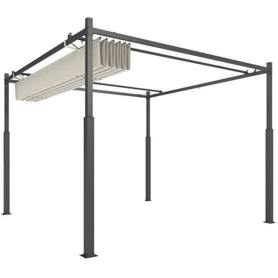 Pergola de jardin acier terrasse toit rétractable magnétique 3x3m crème - ComfortXL Outdoor Living - Image 2